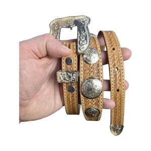 Montana Silversmiths Vintage Western Concho Belt • Tooled • Ornate Buckle